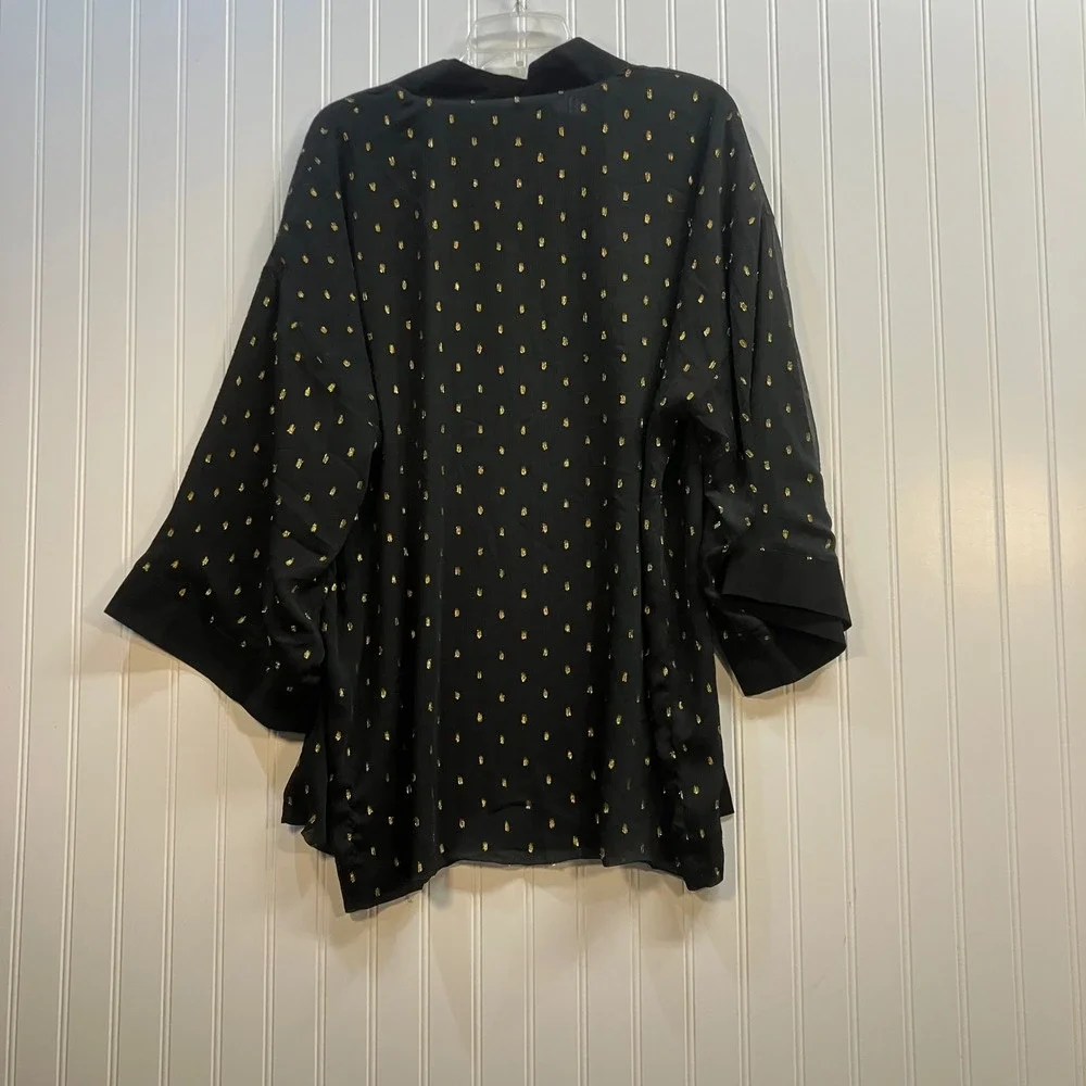 Ann Taylor Black Gold Metallic Dot Kimono Open Front Jacket M/L Black Label NWT - Picture 2 of 8